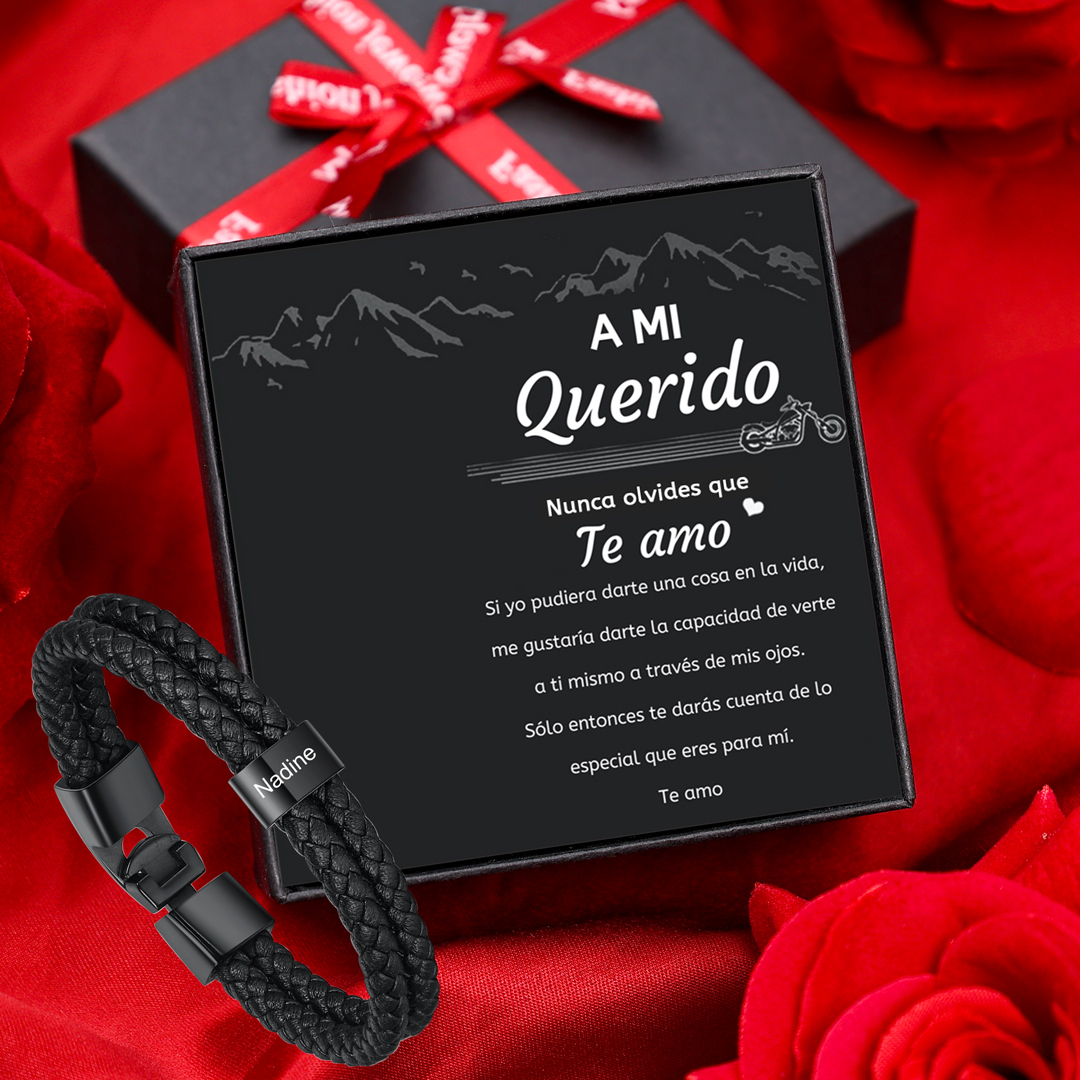 A mi querido-Pulsera de cuero trenzado 1 aro con 1 nombre personalizado pulsera de hombre -Jessemade ES
