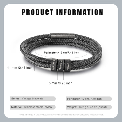 2-4 Nombres Personalizados Pulsera de Triple Cuerda Gris Aros de Acero Inoxidable-Jessemade ES