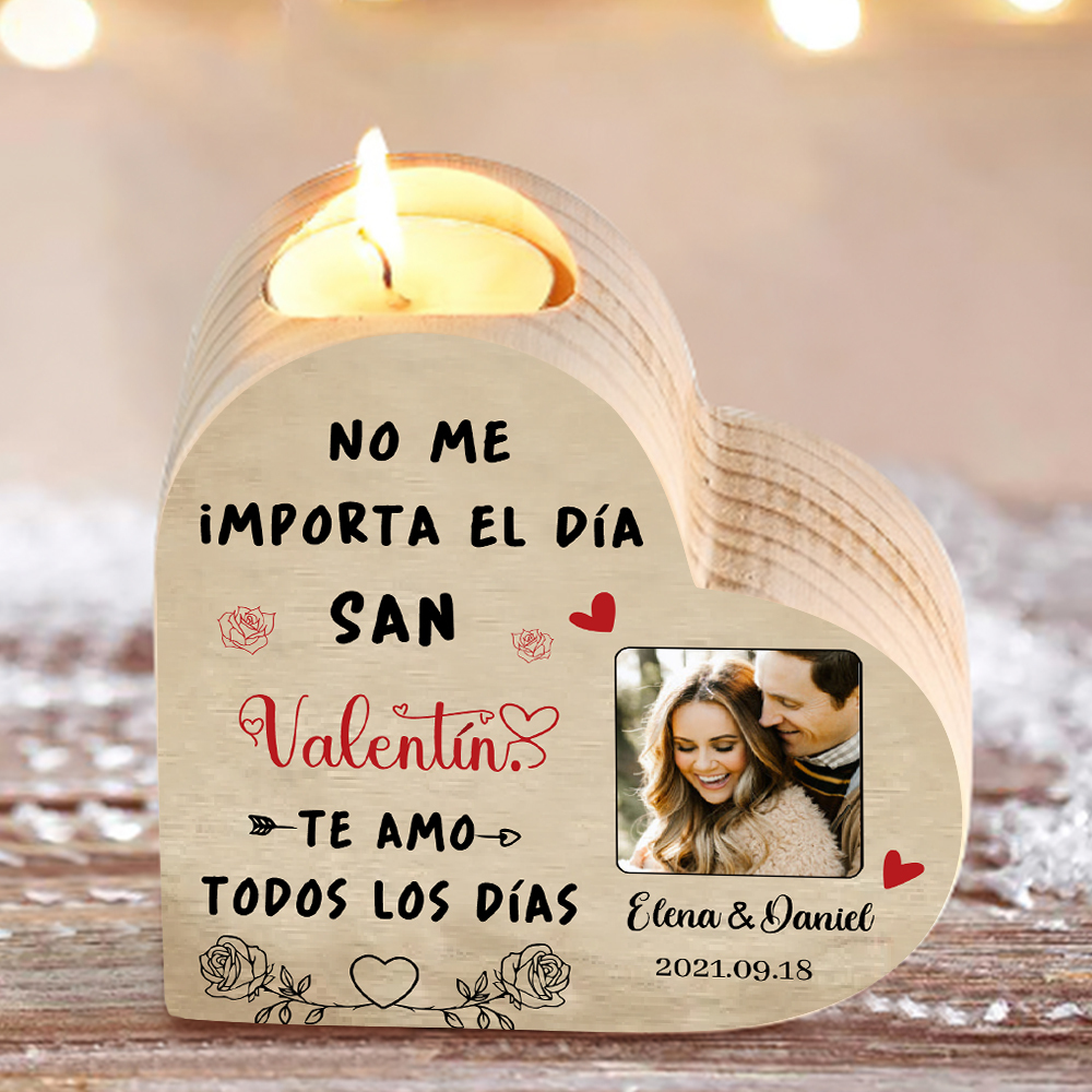 San Valentín-Candelero de madera para pareja con foto sin vela personalizado con nombres y fecha-Jessemade ES