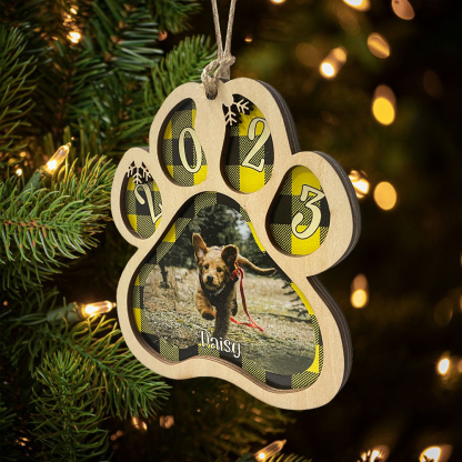 Navidad-Ornamento navideño de madera pata de perro con 1 nombre y 1 foto personalizados