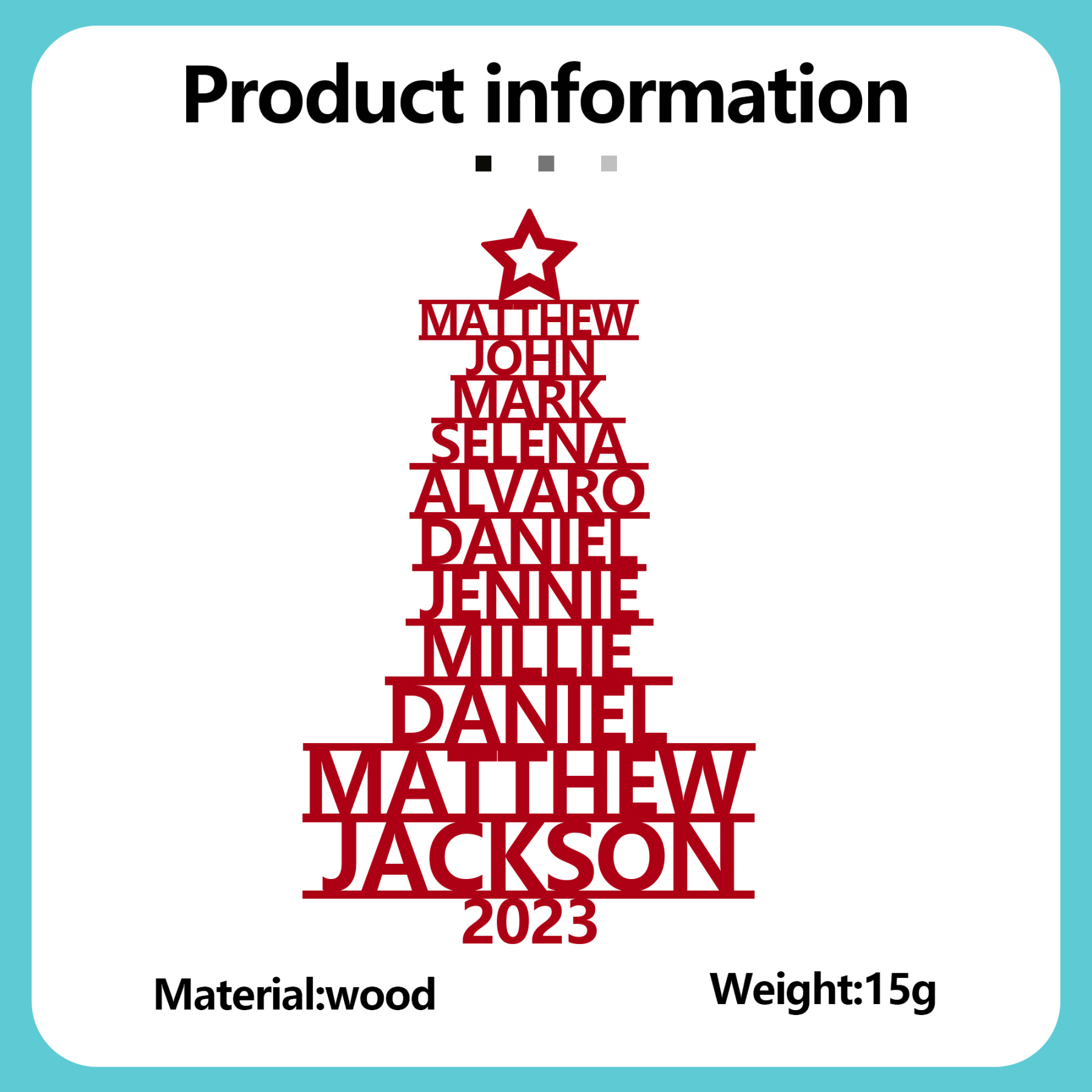 Navidad-Ornamento navideño de madera árbol de nombres con 11 nombres y año personalizados