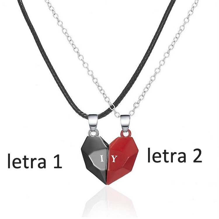 A mi amor-Collares personalizados para pareja con dije de corazón de rompecabezas magnético grabado de dos letras-Jessemade ES