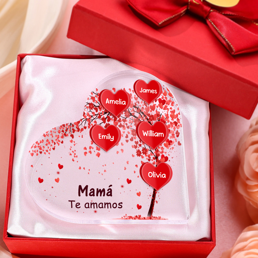A mi mamá/abuela-Placa de acrílico "Corazones" en forma de corazón 5 nombres y 1 texto personalizados-Jessemade ES