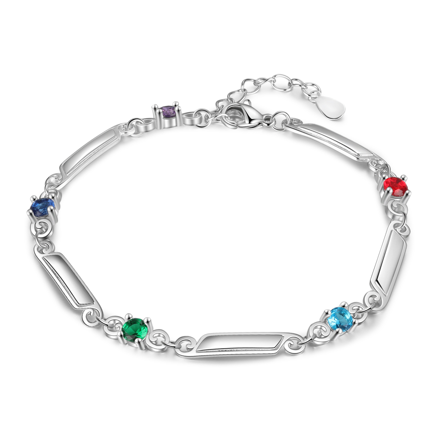 Pulsera de lazos y placitas personalizada de 5 nombres con 5 piedras de nacimiento-Jessemade ES