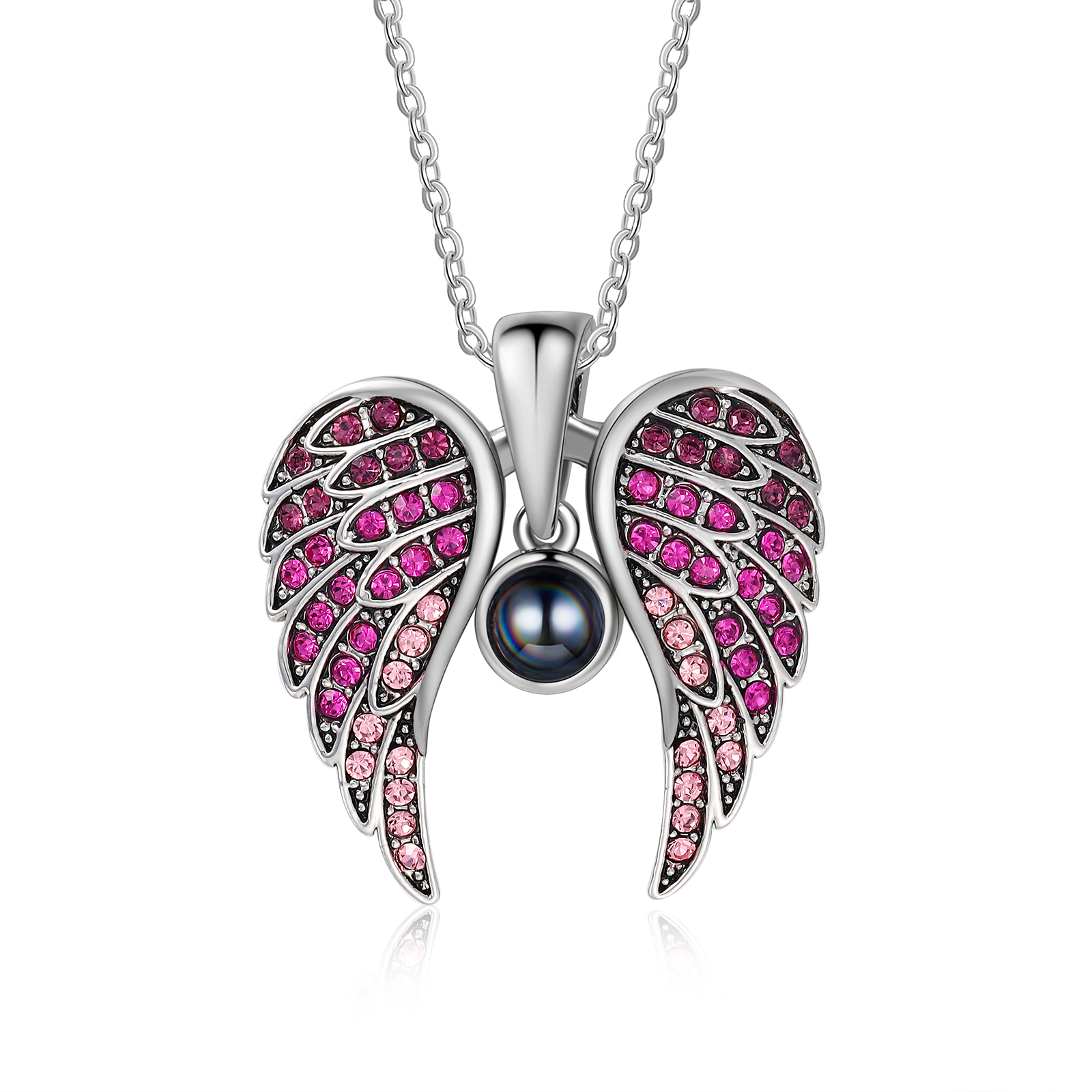 Collar de alas de ángel abiertas personalizado con 1 foto en proyección-Jessemade ES