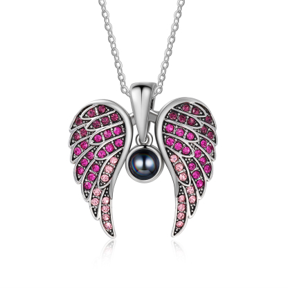 Collar de alas de ángel abiertas personalizado con 1 foto en proyección-Jessemade ES