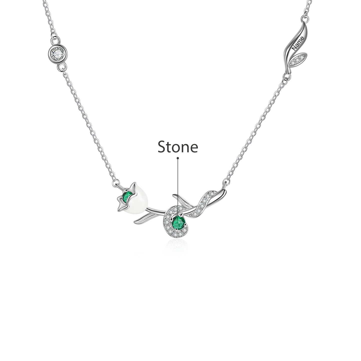 Collar de flor de mayo muguete con nombre personalizado y piedra de nacimiento-Jessemade ES