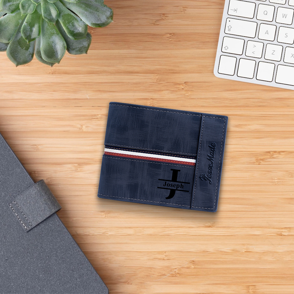Cartera, billetera personalizada con 1 foto, 1 nombre y 1 letra monedero para hombre-Jessemade ES