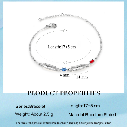 Pulsera infinito para mujer y placa personalizada con 2 nombres y 2 piedras de nacimiento-Jessemade ES