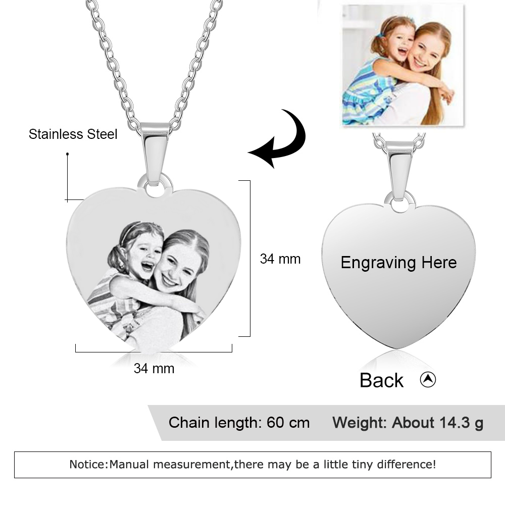 Collar de corazón con 1 foto personalizada y 1 nombre