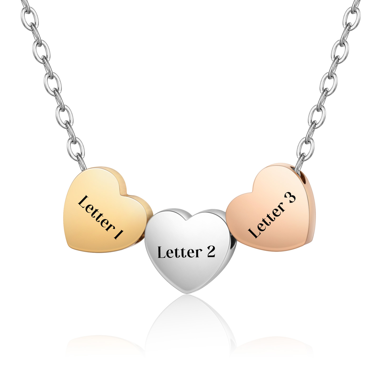 Collar de corazones personalizado con 3 letras-Jessemade ES