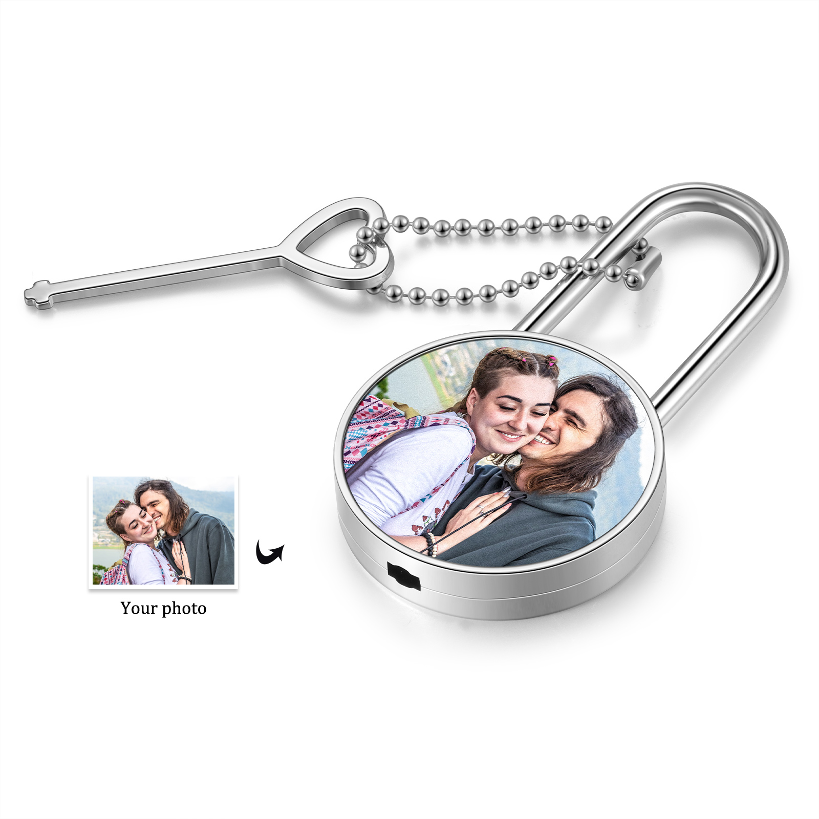 Llavero/Colgante cerradura de amor para pareja foto y texto personalizados-Jessemade ES