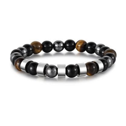 Pulsera de tres tipos de perlas personalizada con 5 nombres para hombre-Jessemade ES
