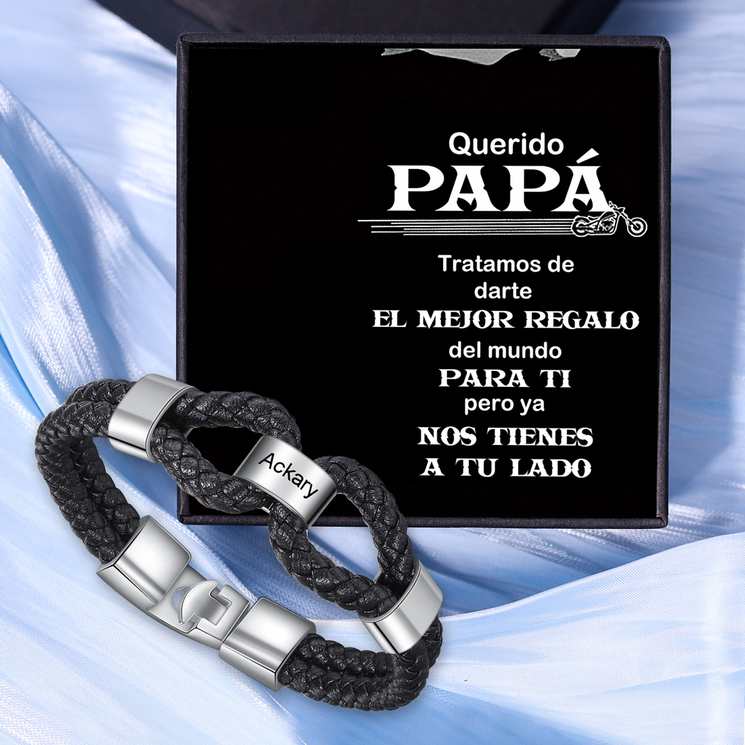 A mi papá-Pulsera 1-7 Nombres Personalizados de Cuero Trenzado con Aros-Jessemade ES