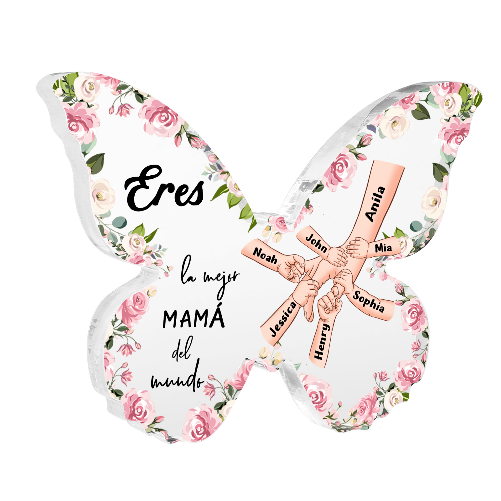 A mi mamá-Placa de acrílico en forma de mariposa mano con mano 7 nombres personalizados | Jessemade