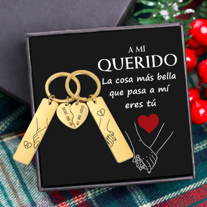 A mi querido-Llavero para pareja mano a mano 2 letras personalizadas con fecha-Jessemade ES