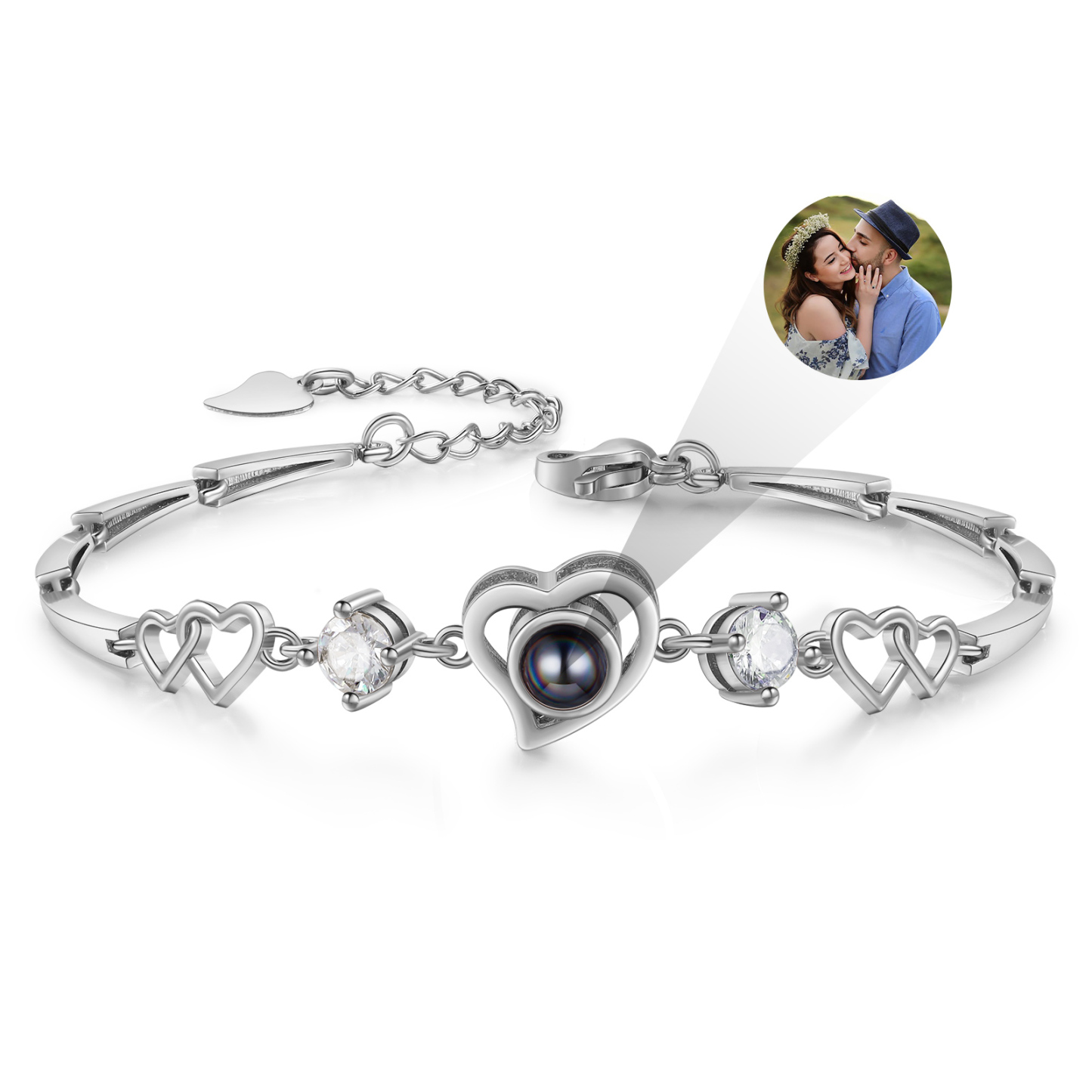Pulsera con dije de corazón con proyección de foto en color para mujer, Brazalete de proyección-Jessemade ES
