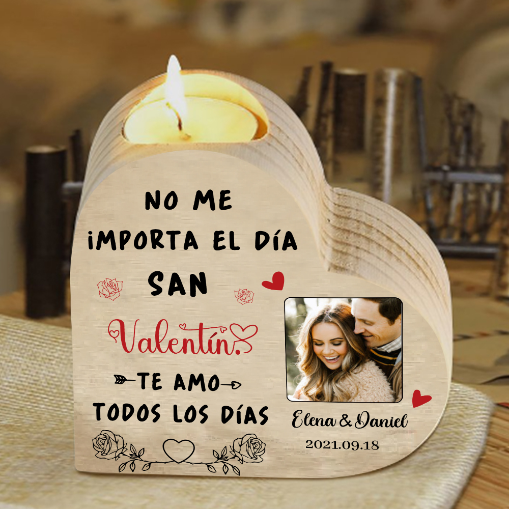 San Valentín-Candelero de madera para pareja con foto sin vela personalizado con nombres y fecha-Jessemade ES