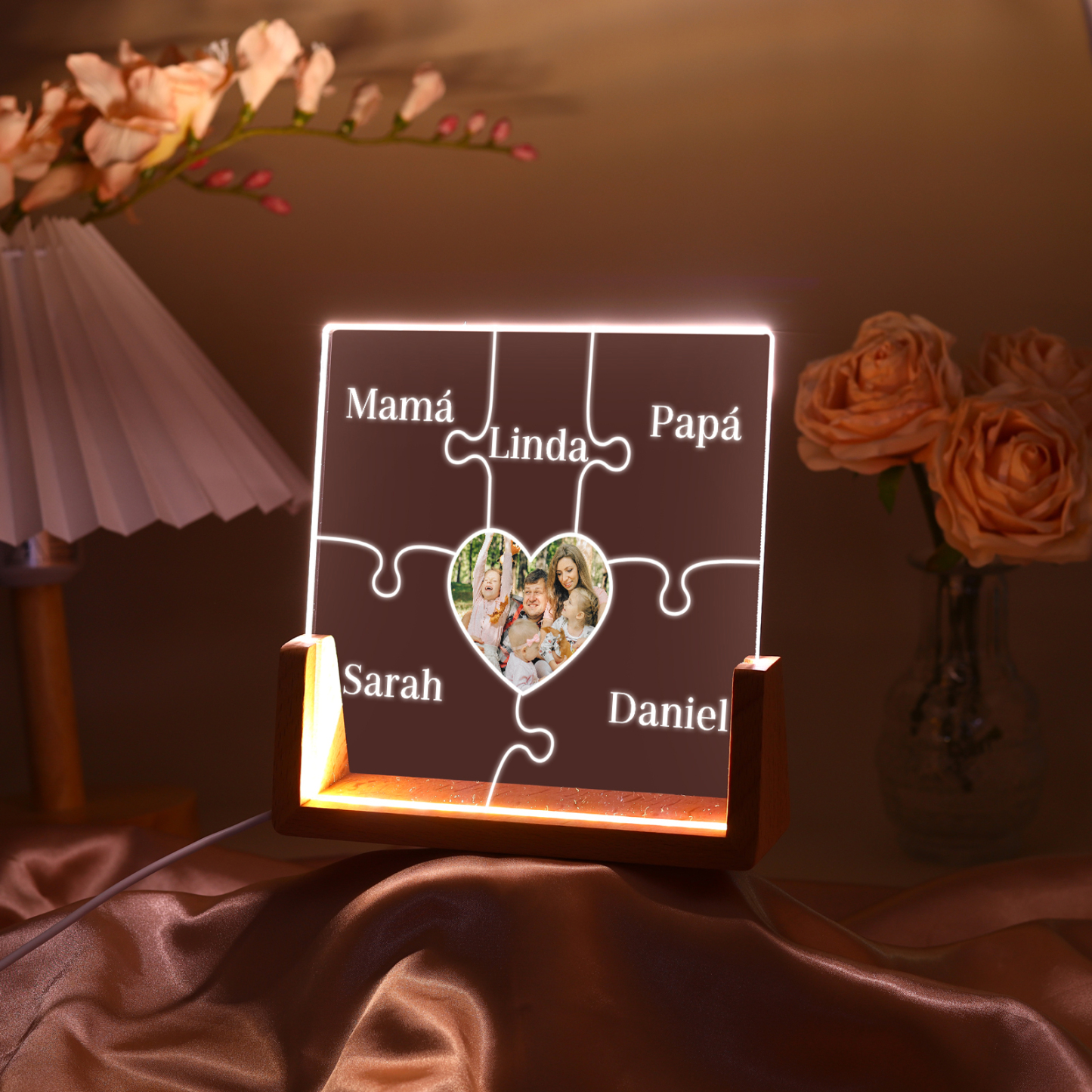A mi mamá/abuela-Lámpara Personalizada con 2-7 Nombres y Foto "rompecabezas" 3D Ilusión Luz de Noche-Jessemade ES