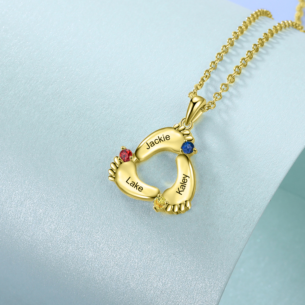 Collar pie de bebé con 1-6 nombres personalizados y 1-6 piedras de nacimiento color oro-Jessemade ES
