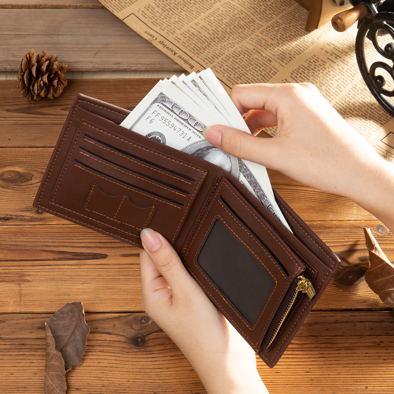 Cartera, billetera personalizada con 1 foto monedero para hombre-Jessemade ES