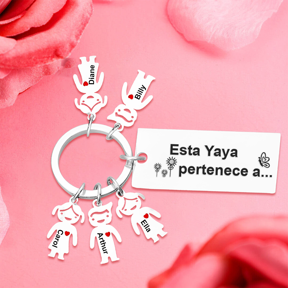 A mi abuela - Llavero "Esta Yaya pertenece a..." con 1-6 nombres personalizados en "niños"-Jessemade ES