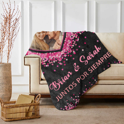Pareja-Manta de buen calidad de corazones conectados personalizada con nombres y foto-Jessemade ES