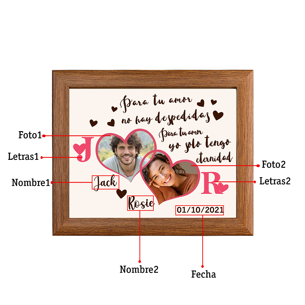 Marco de 2 fotos de madera para pareja 2 nombres, 2 letras y fecha personalizados | Jessemade