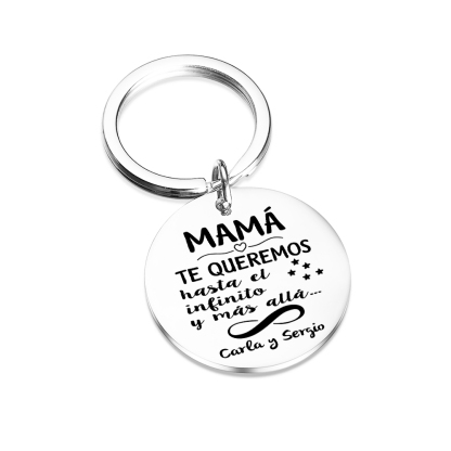 A mi mamá - Llavero de placa redonda "infinito" con 1 texto personalizado-Jessemade ES