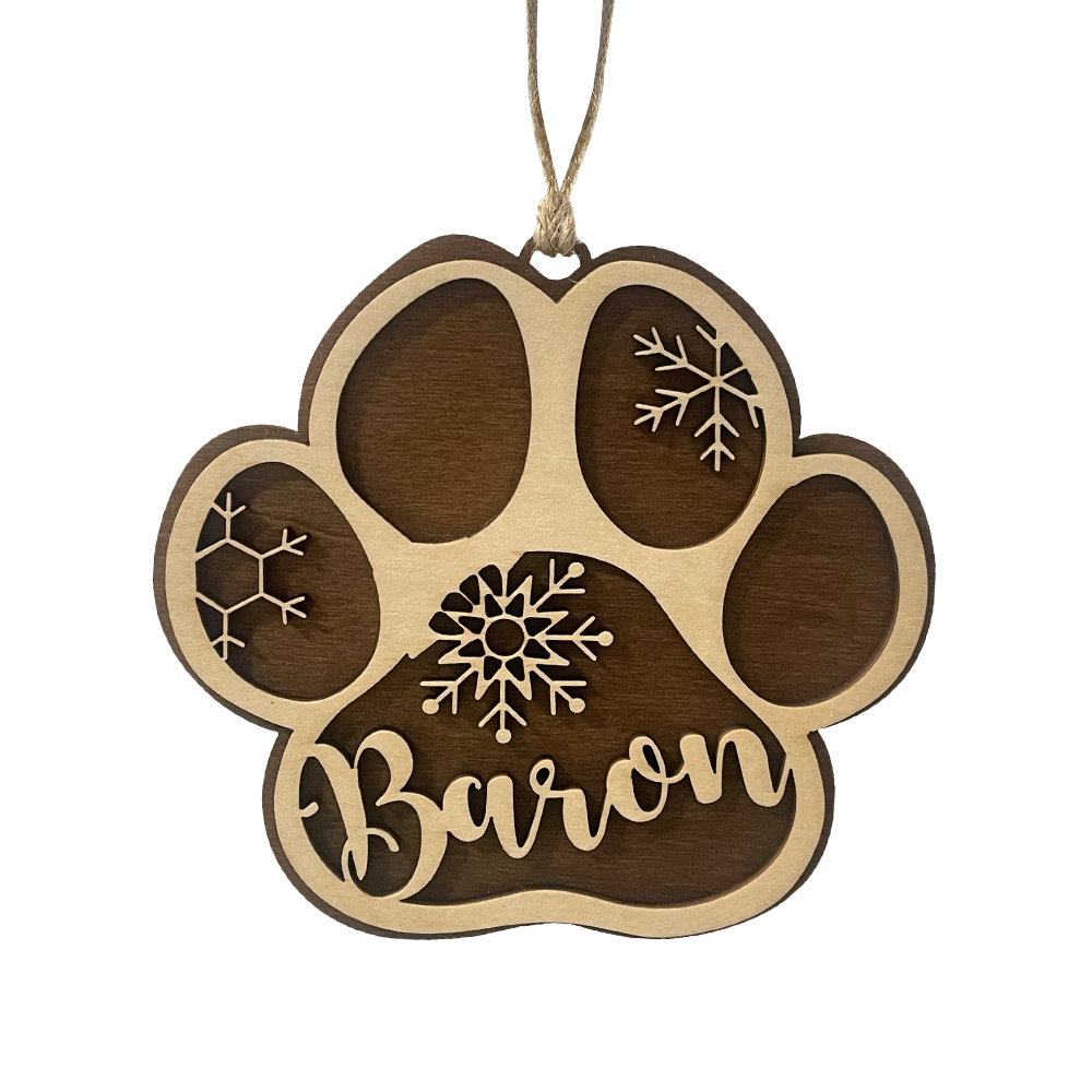 Navidad-Ornamento navideño de madera pata de perro con 1 nombre personalizado