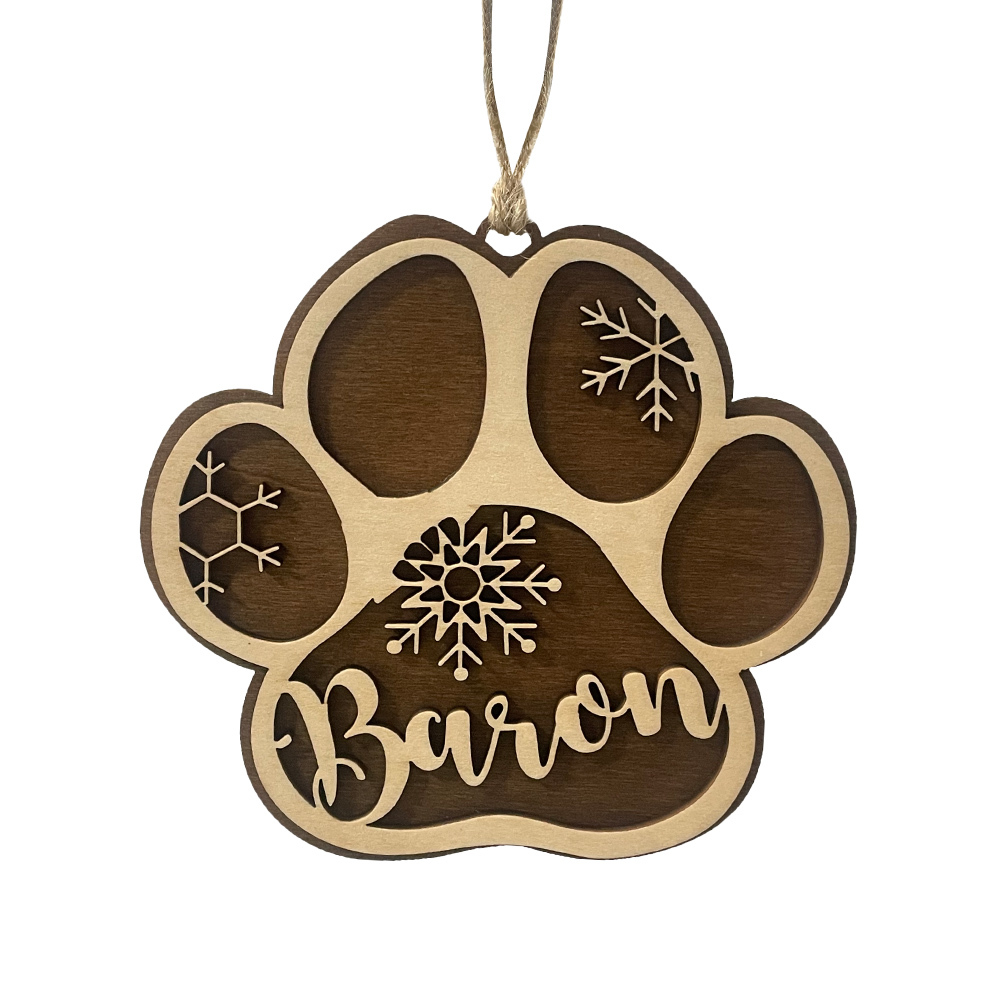 Navidad-Ornamento navideño de madera pata de perro con 1 nombre personalizado