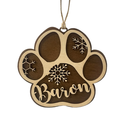 Navidad-Ornamento navideño de madera pata de perro con 1 nombre personalizado