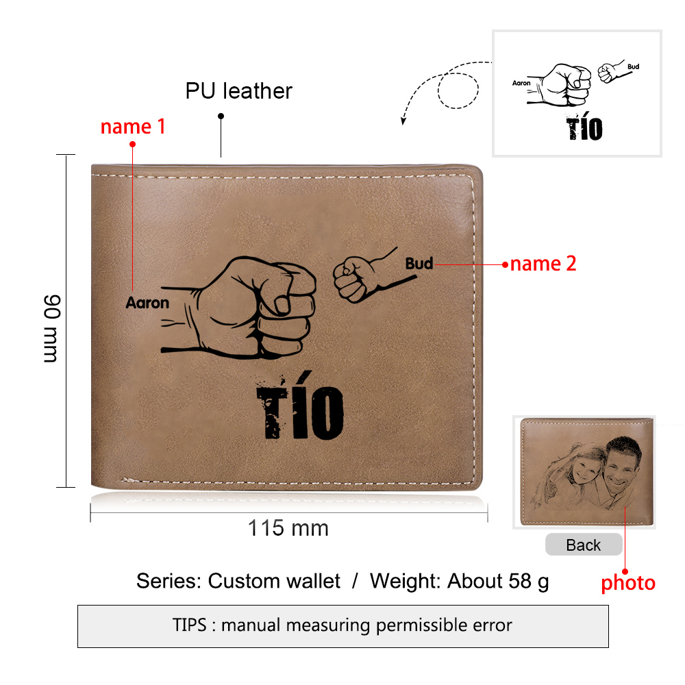 A mi tío-Cartera 2-5 nombres y foto personalizados billetera clásica puño a puño -Jessemade ES