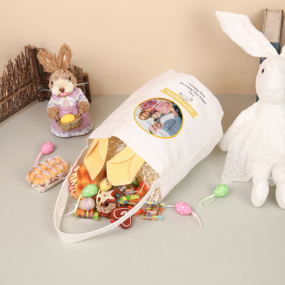Pascua-Bolsa de conejo con 2 textos y 1 foto personalizados-Jessemade ES