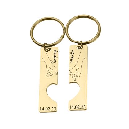 Llavero con corazón encajado para pareja pinky swear 2 nombres personalizados con fecha-Jessemade ES