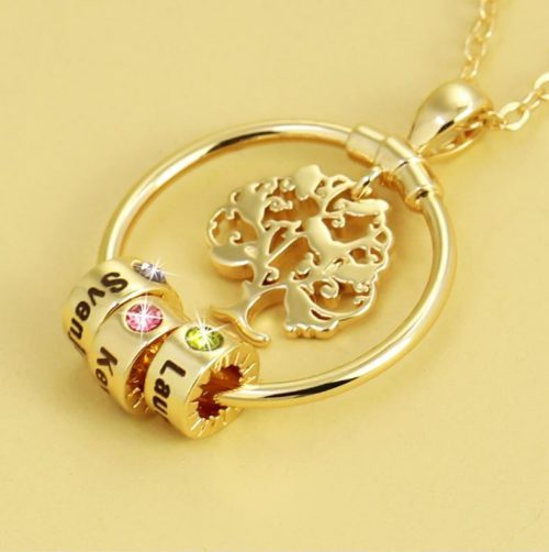 Collar con 1-5 círculos 1-5 piedras de nacimiento y nombres colgante de árbol de la vida oro-Jessemade ES