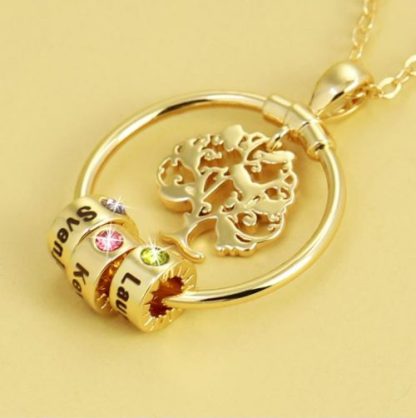 Collar con 1-5 círculos 1-5 piedras de nacimiento y nombres colgante de árbol de la vida oro-Jessemade ES