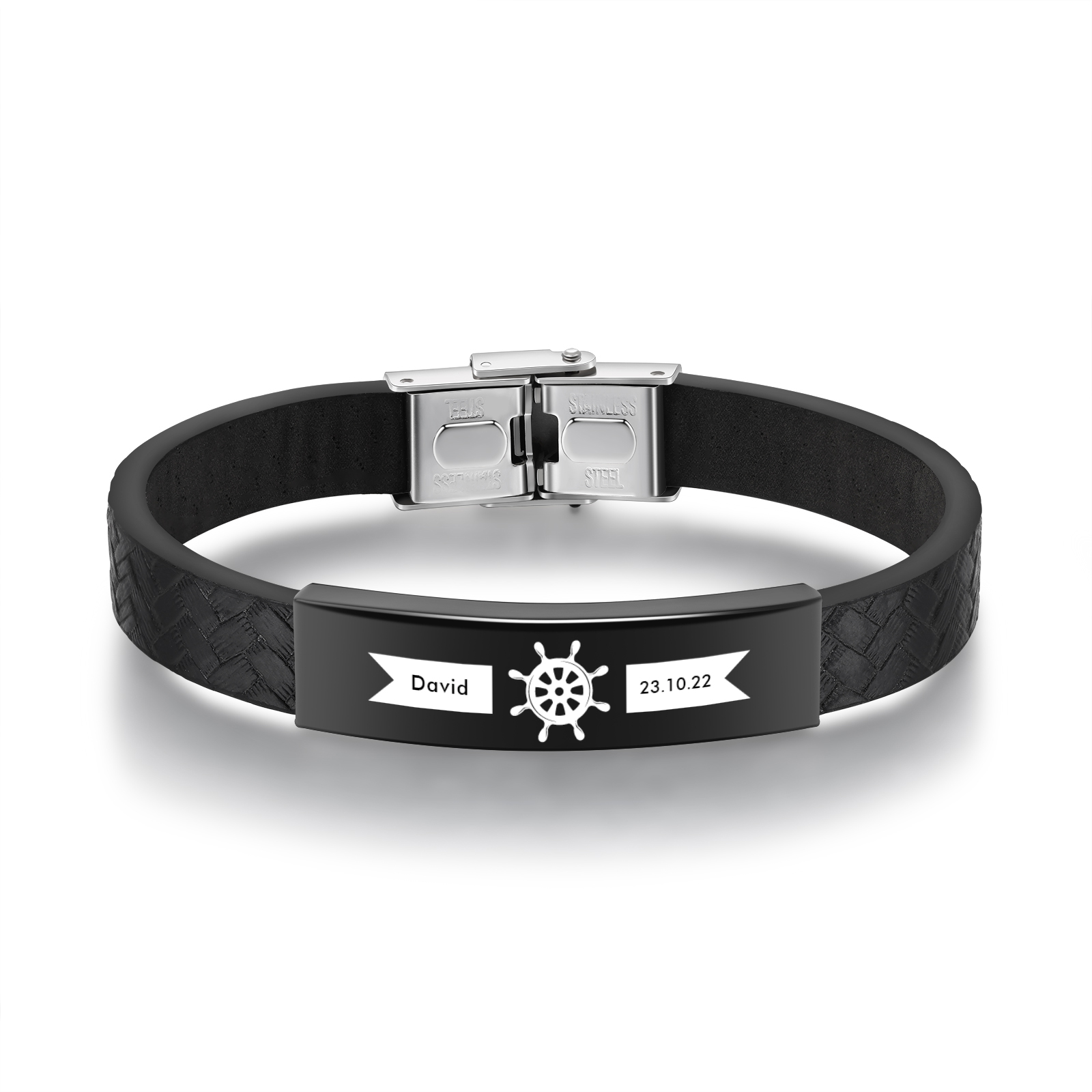 Pulsera de Cuero con Placa de Nombre y Fecha Personalizados -Jessemade ES