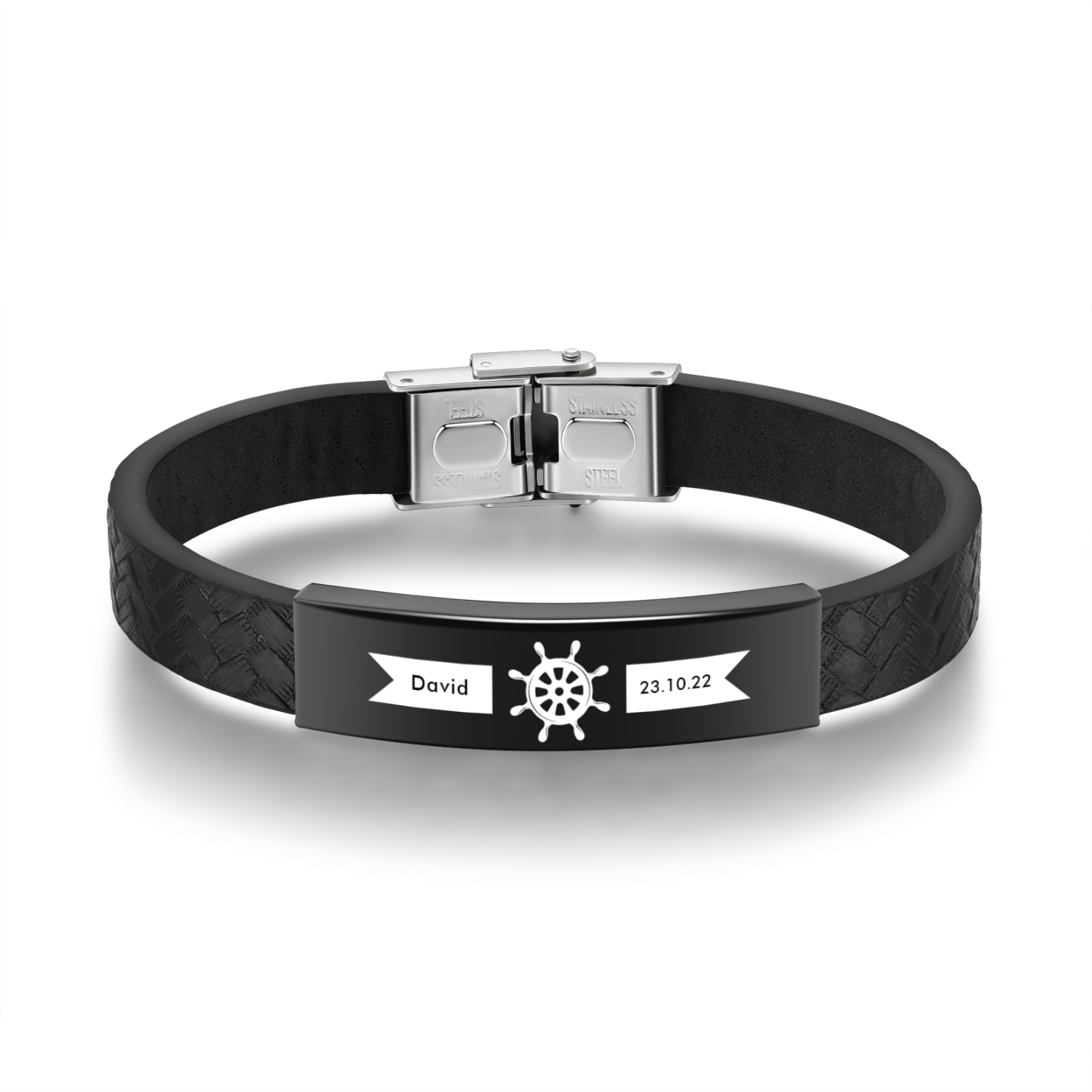 Pulsera de Cuero con Placa de Nombre y Fecha Personalizados -Jessemade ES