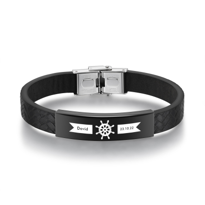 Pulsera de Cuero con Placa de Nombre y Fecha Personalizados -Jessemade ES
