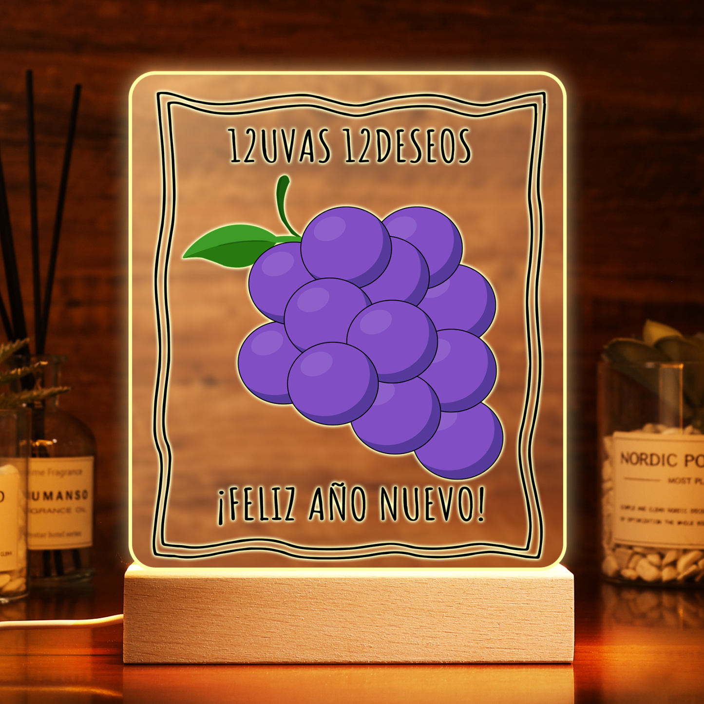 Navidad-Lámpara Luz de Noche LED Año Nuevo Doce Uvas Doce Deseos-Jessemade ES