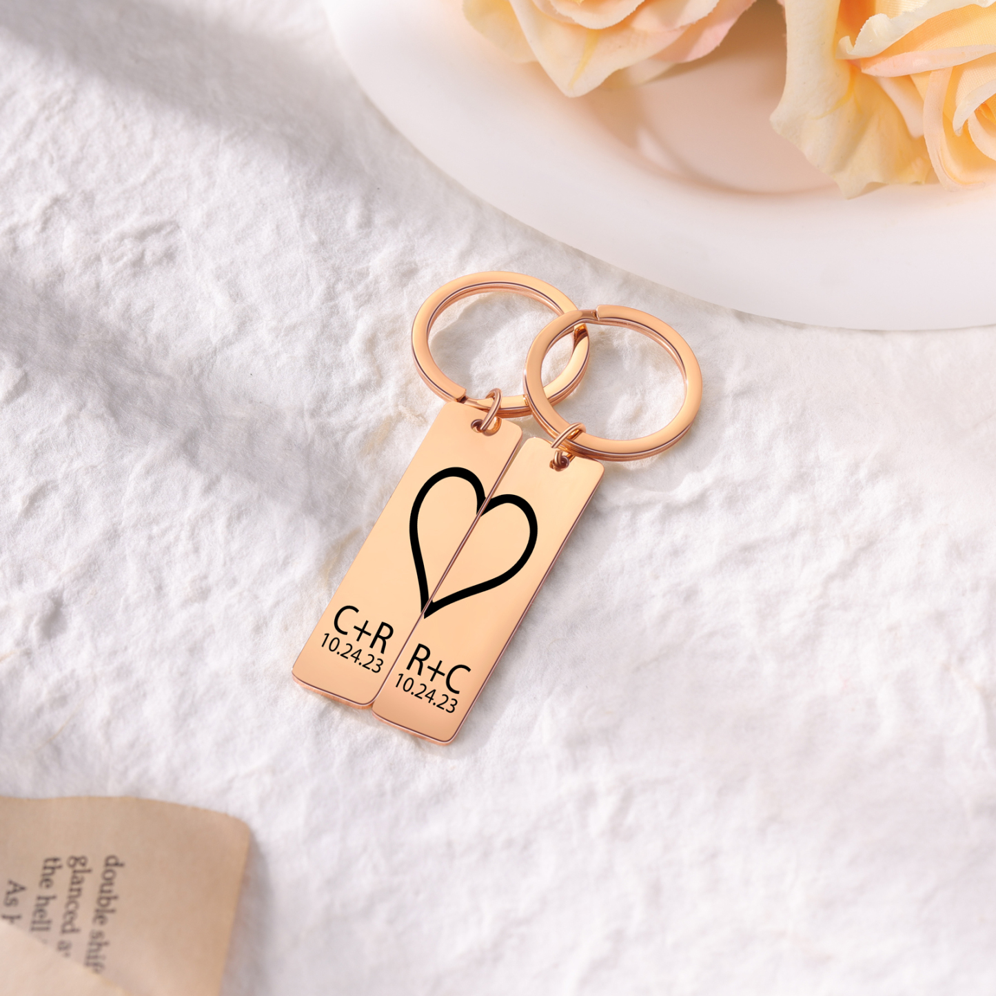 Llavero para pareja de corazón 2 letras personalizadas con fecha