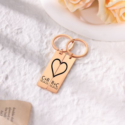 Llavero para pareja de corazón 2 letras personalizadas con fecha
