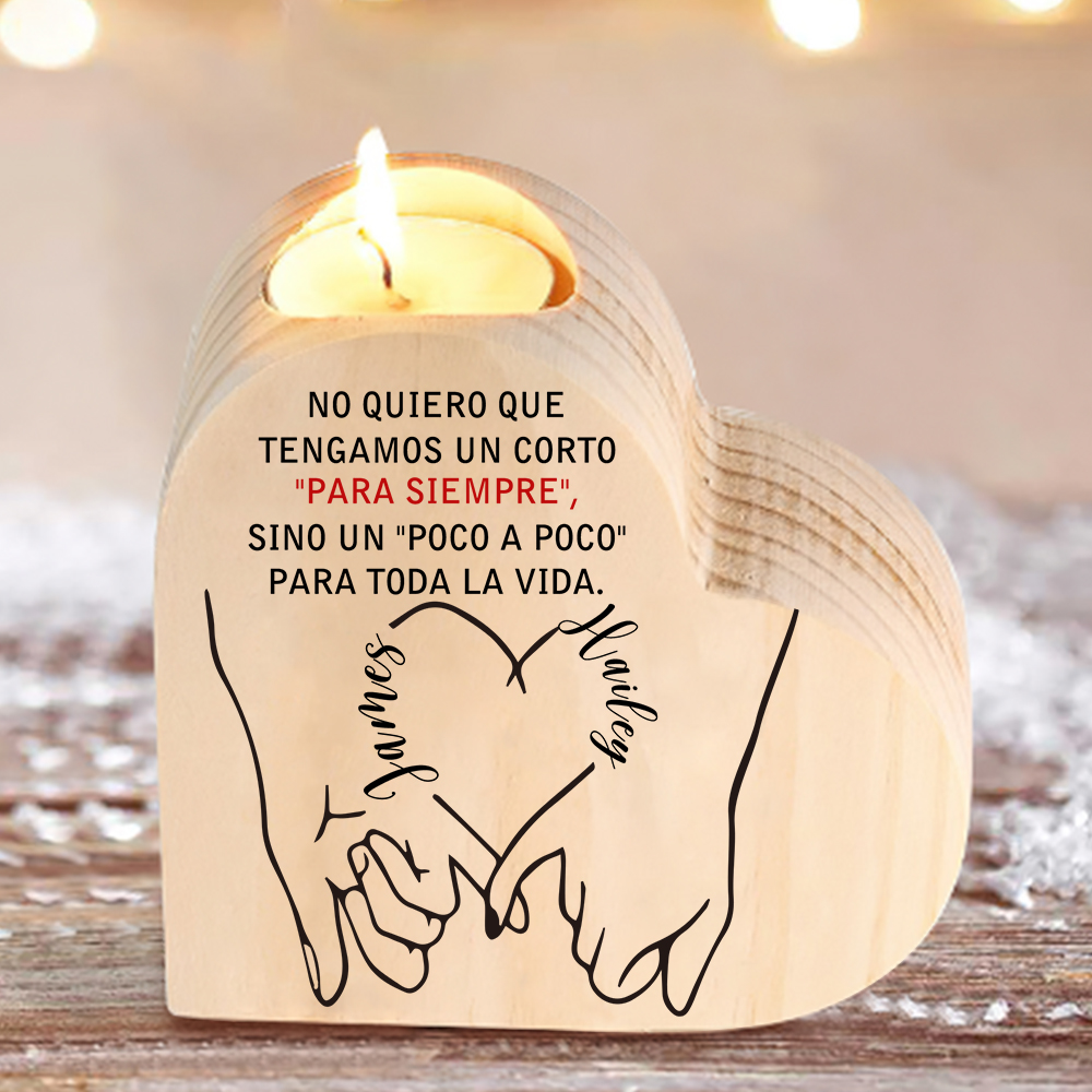 Candelero de madera dedos cogidos para pareja sin vela personalizado con 2 nombres-Jessemade ES