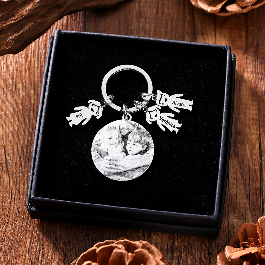 A mi papá - Llavero 3 Nombres Personalizado Con Charms 3 Niños con Foto y Texto-Jessemade ES