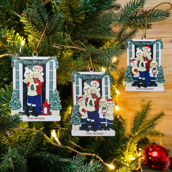 Navidad-Ornamentos Navideños de Madera Familia de 2-5 nombres Personalizados con Texto