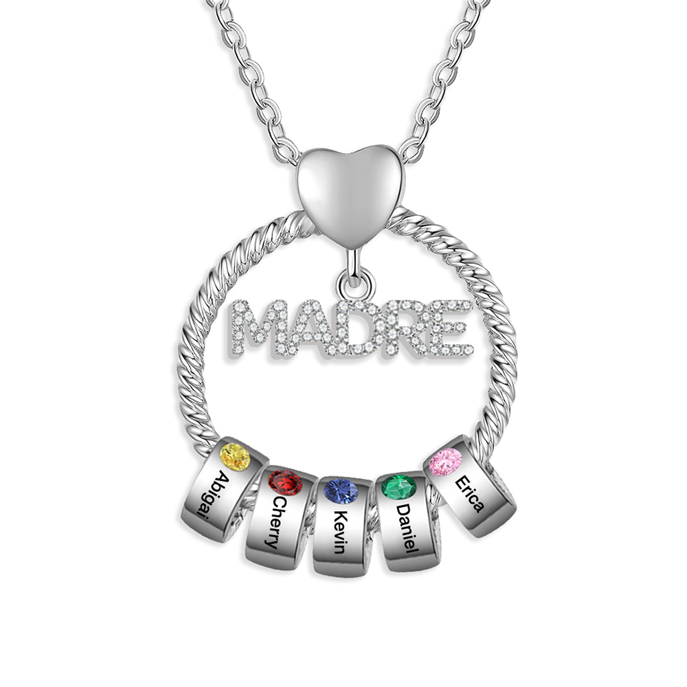 Navidad-Collar con colgante de "MADRE" con 5 nombres y 5 piedras de nacimiento personalizados | Jessemade