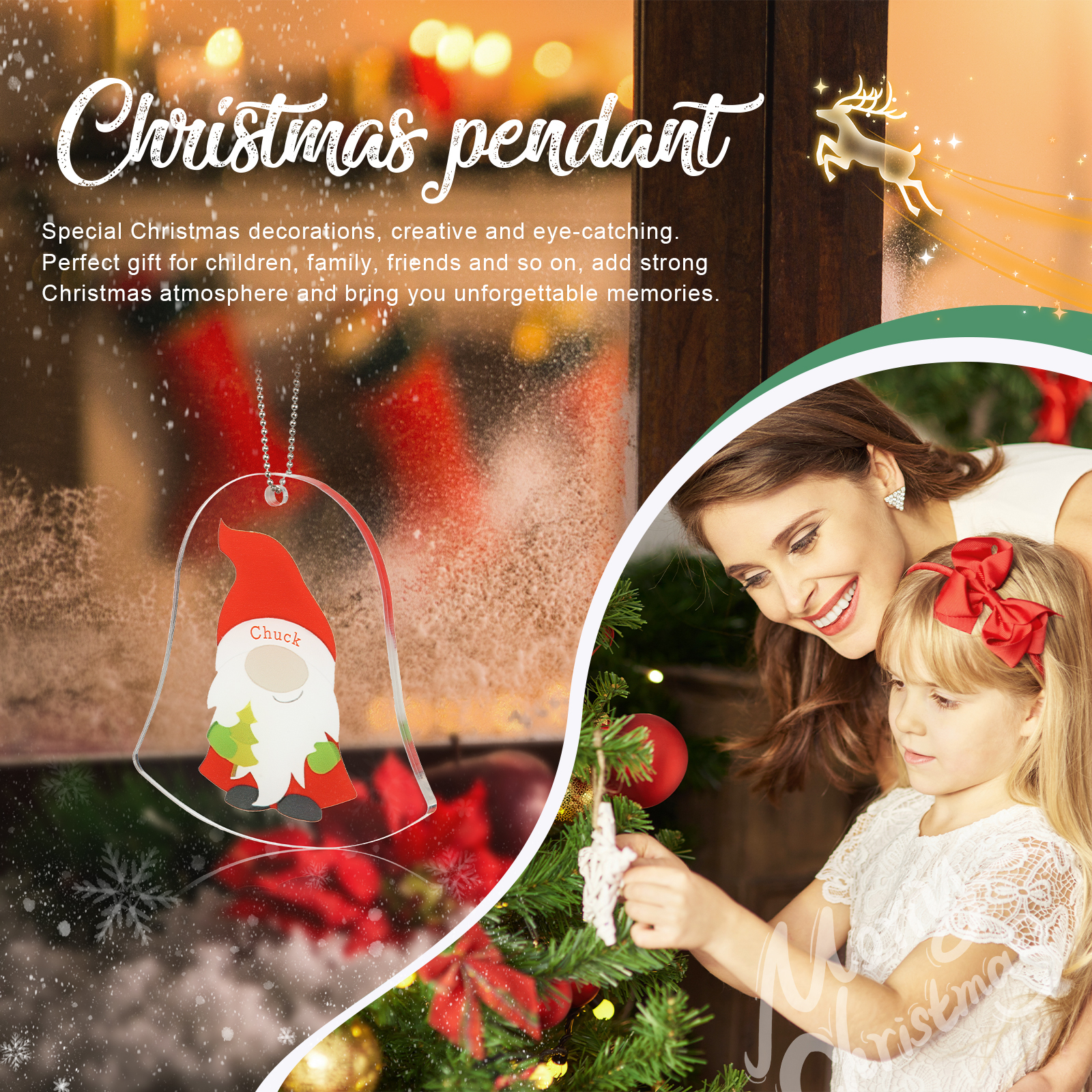 Navidad-Ornamento navideño de acrílico genios en forma de campanilla con 1 nombre personalizado