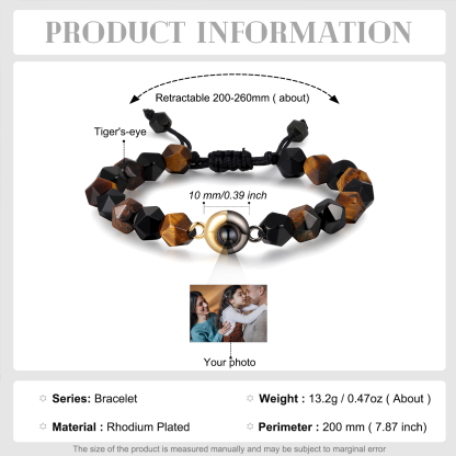 Pulsera de perlas rómbicas con proyección de foto en color para hombre-Jessemade ES