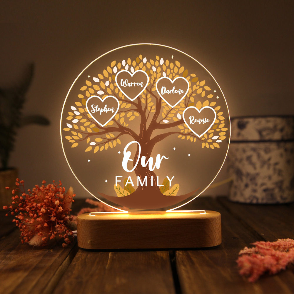 Lámpara de noche LED Árbol de la Vida 4 nombres y 1 texto personalizados-Jessemade ES